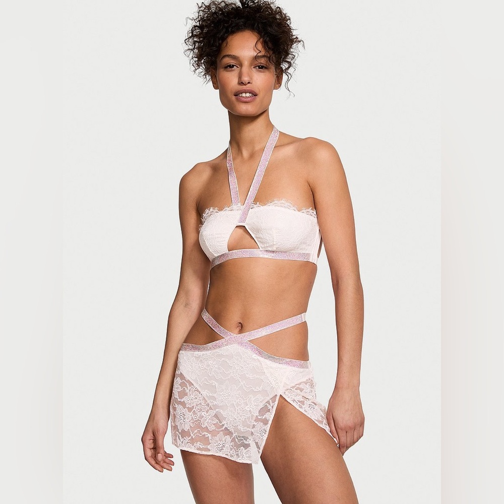 NWT Victoria’s Secret Shine Strap Halter Bralette & Mini Skirt Set